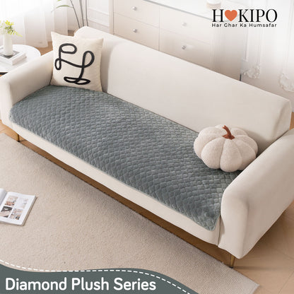 Diamond Plush Pebble Quilted Sofa Cover Mat, Grey