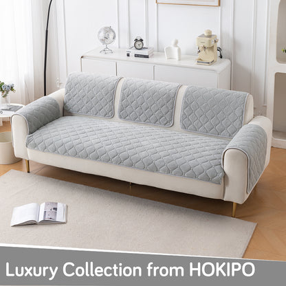 Diamond Tuft Plush Sofa Cover Mat, Mist Grey