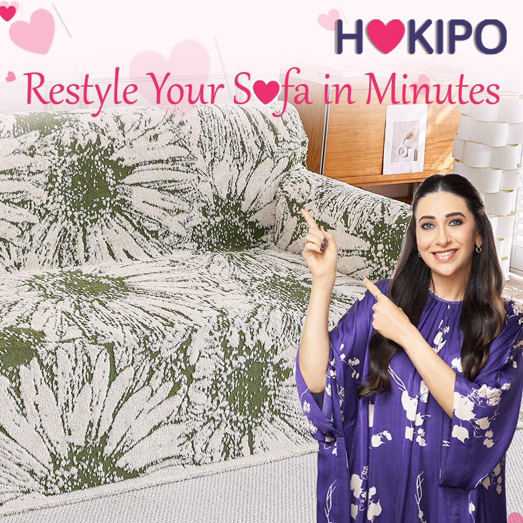 Buy Premium Moss Green Colour DaisyBloom Series Luxury Plush Sofa Cover – 3 Seater Sofas | HOKIPO