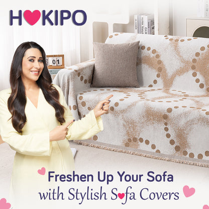 HOKIPO Premium 320 GSM Chenille Sofa Cover All Season 'Serene Abode Series', Latte Dotted Wave