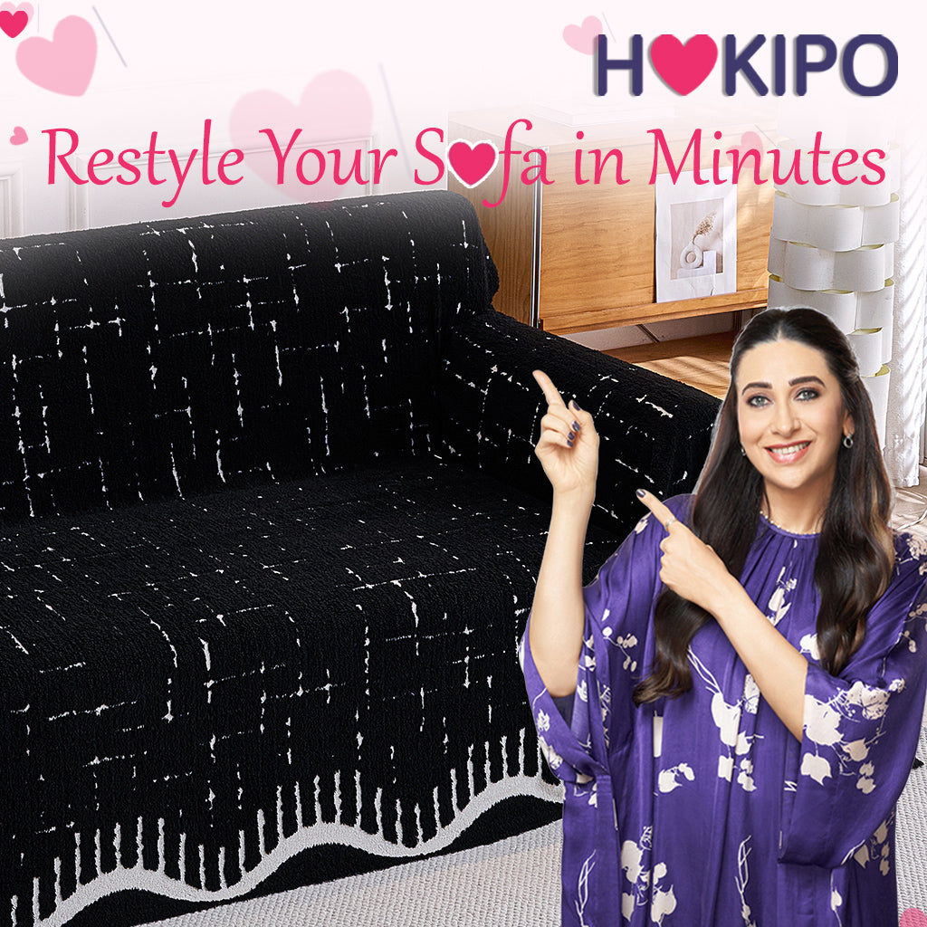Buy Stylish Black Colour Supple Soft Wavy Plush Sofa Cover – 2 Seater Sofas | HOKIPO