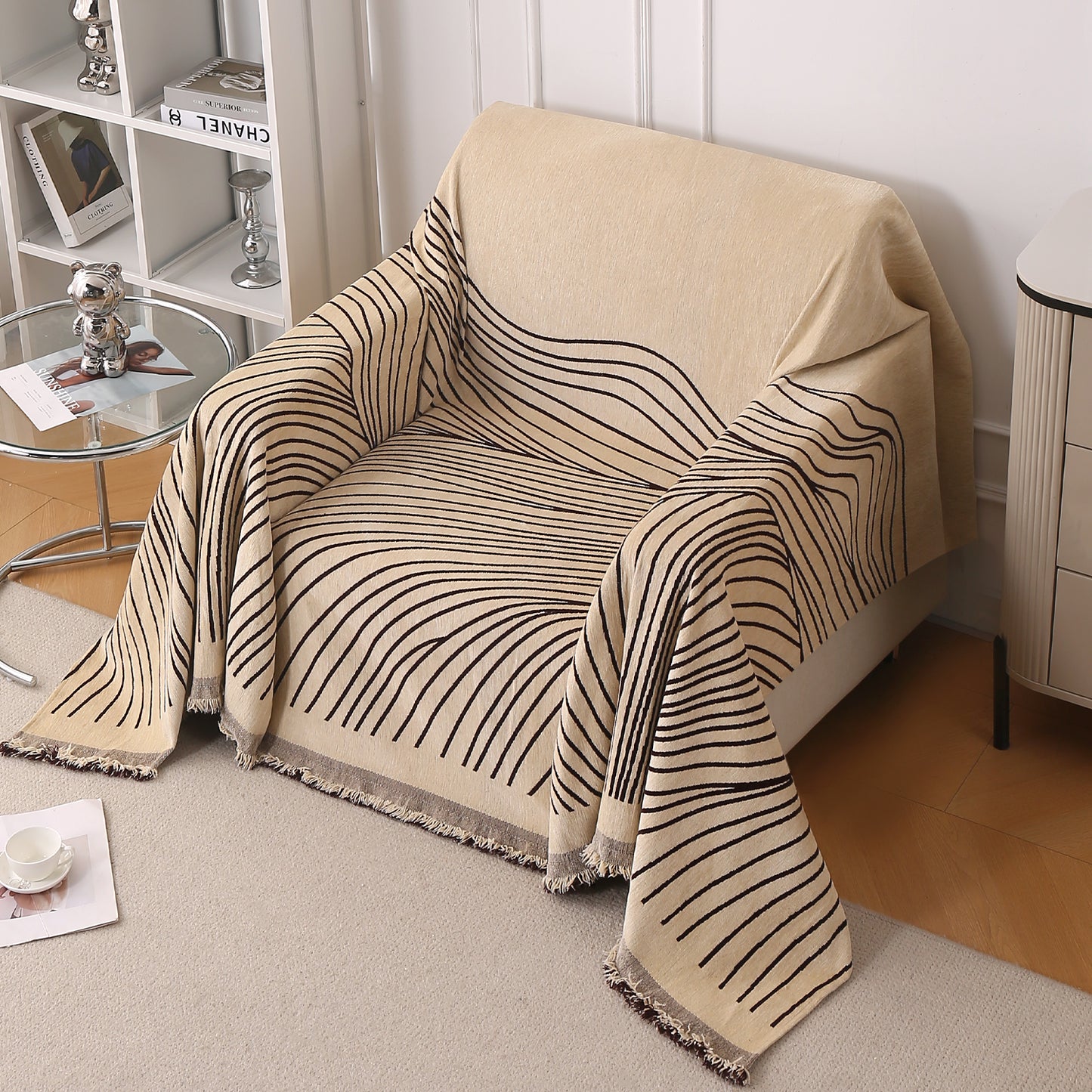 WaveLoom Collection Printed Chenille Sofa Cover Throw Blanket, Brown