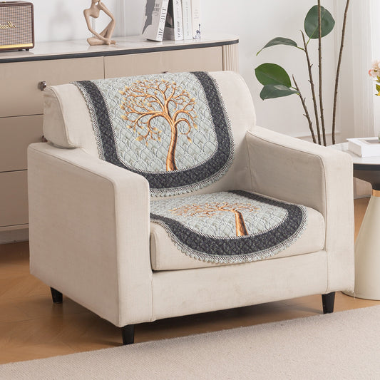 LoomVerse Quilted Sofa Cover Set Washable Sofa Panel for Seat & Back - Tranquil Tree