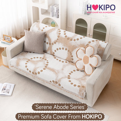 Premium 320 GSM Chenille Sofa Cover 'Serene Abode Series', Latte Dotted Wave