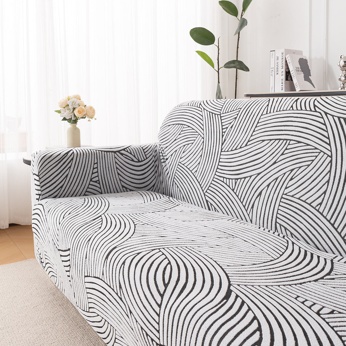 'WaveLine Series' Jacquard Sofa Cover 1/2/3/4-seater Fully Covered, Classic White