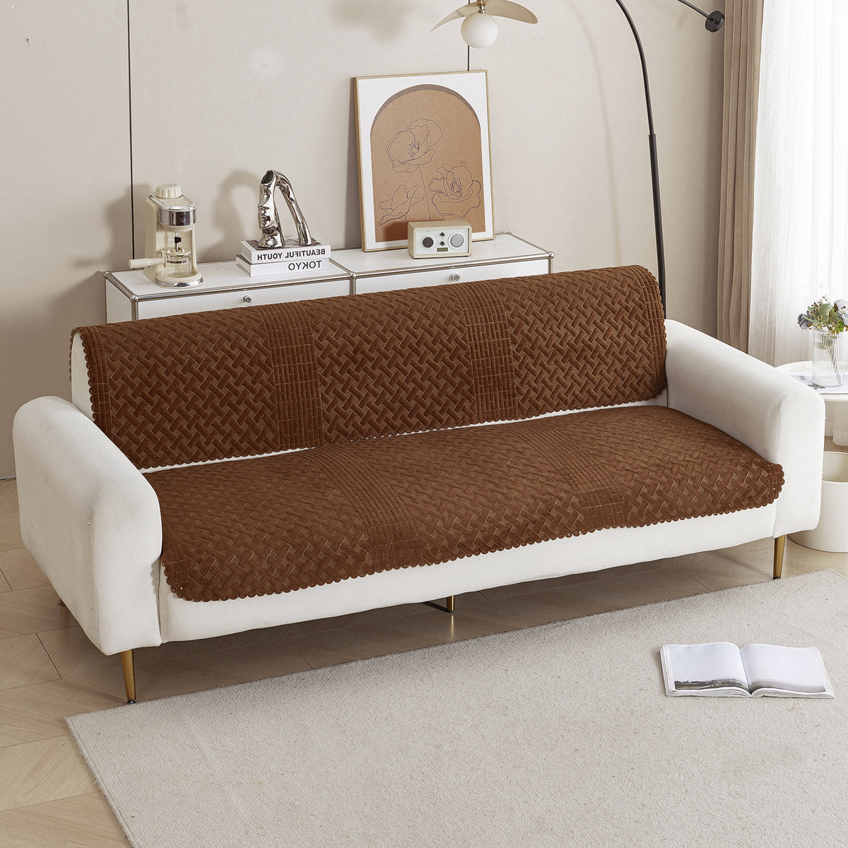 Modern Matrix 5-Seater Reversible Sofa Cover (3+1+1), Walnut Brown