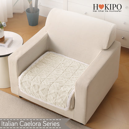 'Italian Caelora' Luxury Jacquard Plush Anti-Slip Sofa Cover Mat - Pearl White