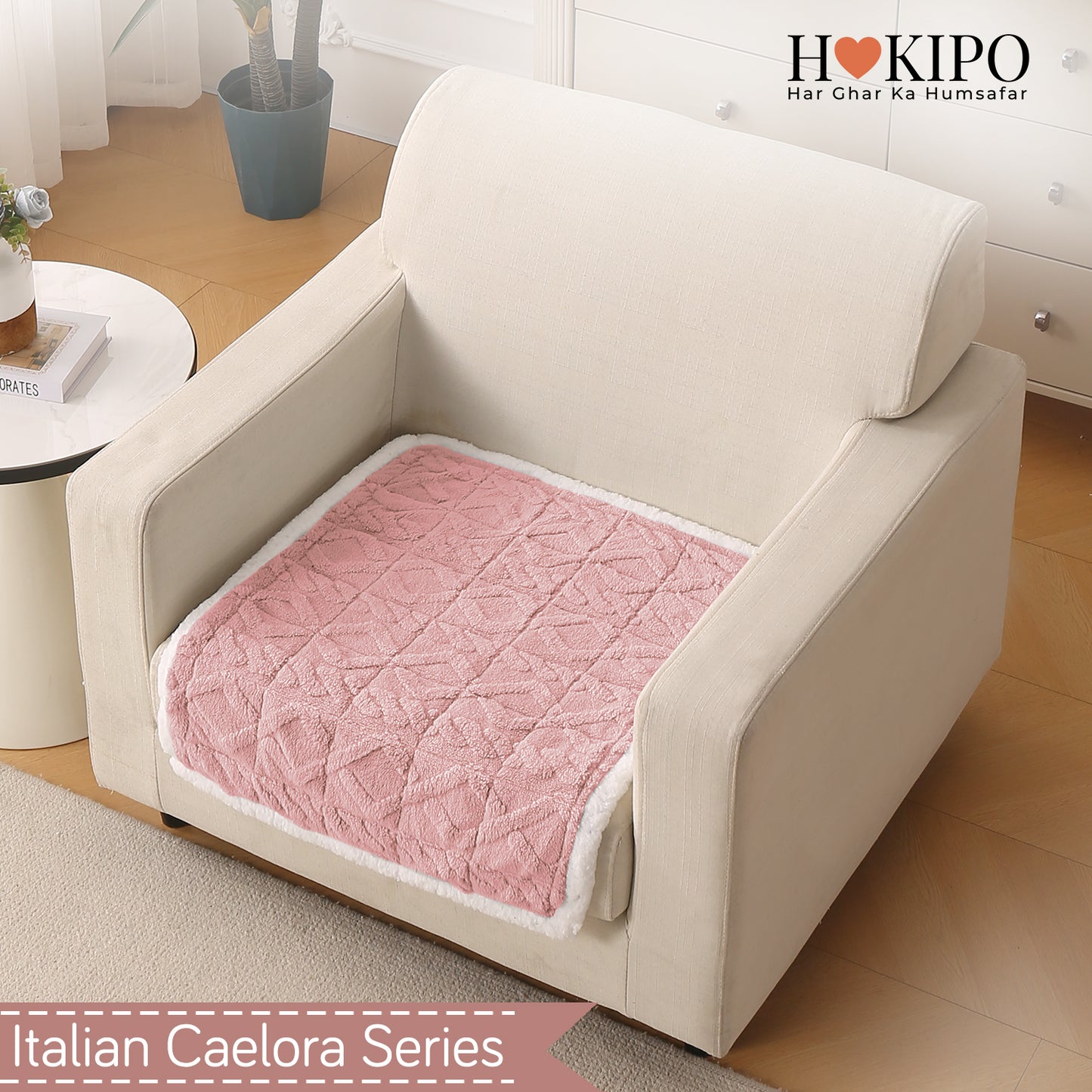 'Italian Caelora' Luxury Jacquard Plush Anti-Slip Sofa Cover Mat - Misty Rose