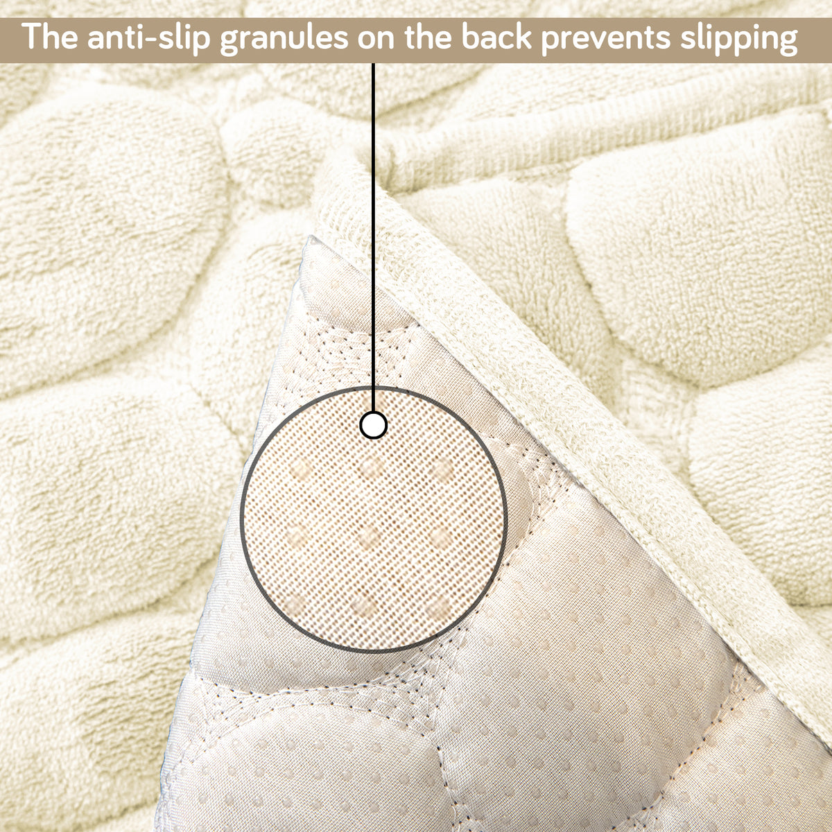 Premium Pebble Milk Velvet Anti Slip Sofa Cover Mat with 2 Armrest Cover, Bliss White