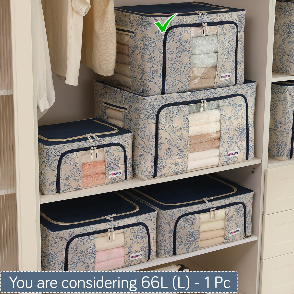 Foldable Cloth Storage Organizer for Wardrobe, Blue Blossom