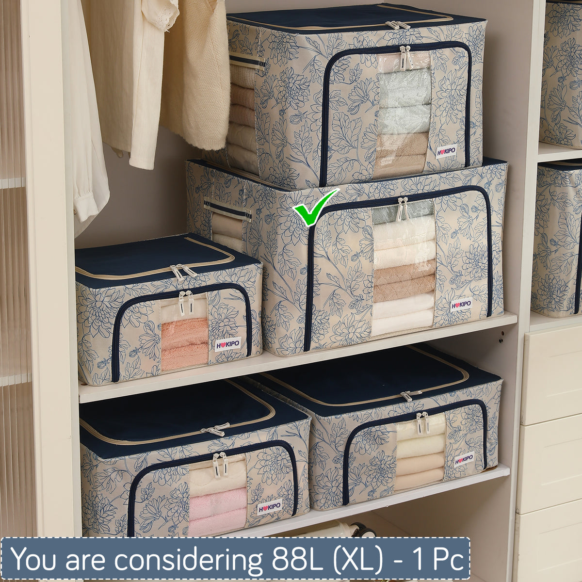 Foldable Cloth Storage Organizer for Wardrobe, Blue Blossom