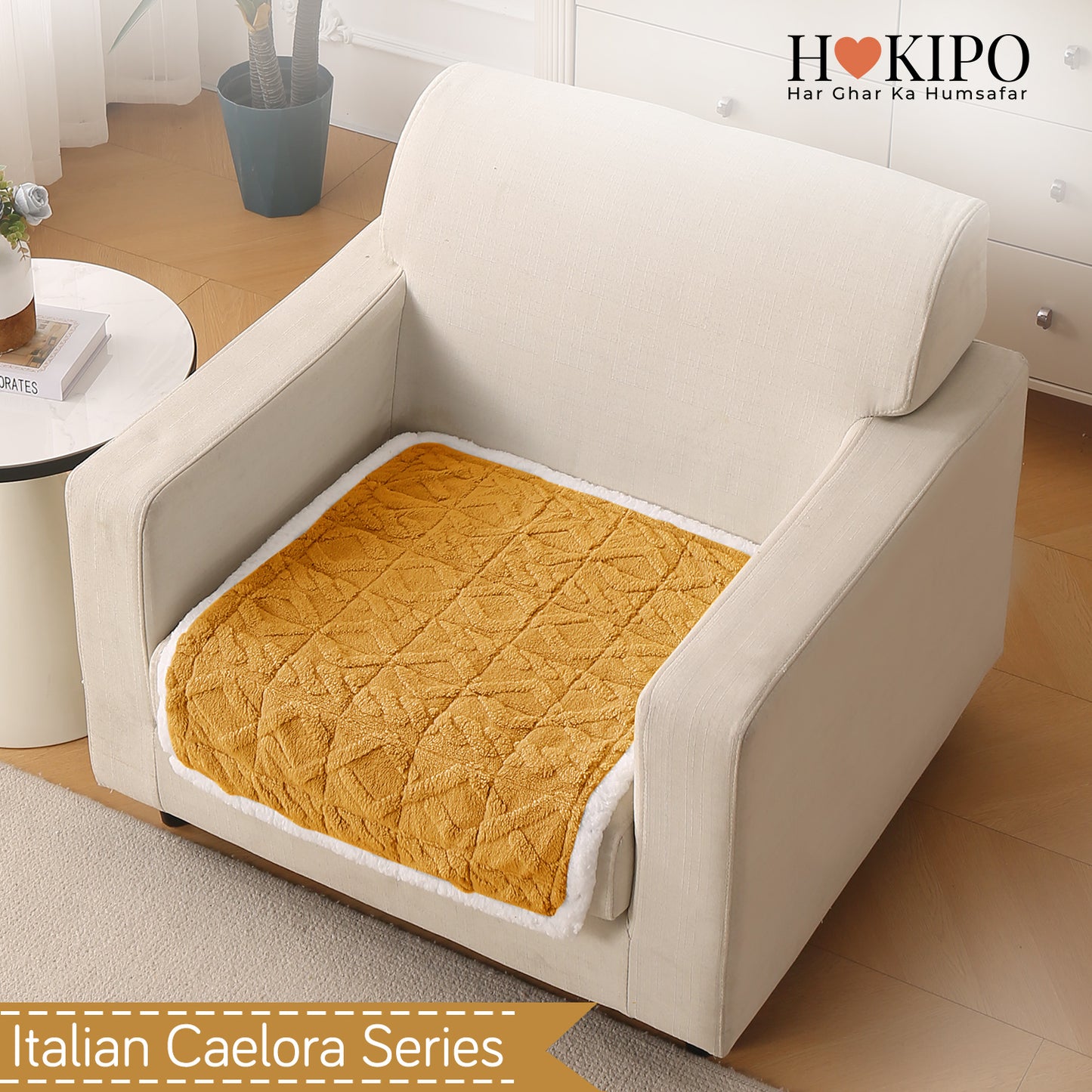 'Italian Caelora' Luxury Jacquard Plush Anti-Slip Sofa Cover Mat - Honey Yellow