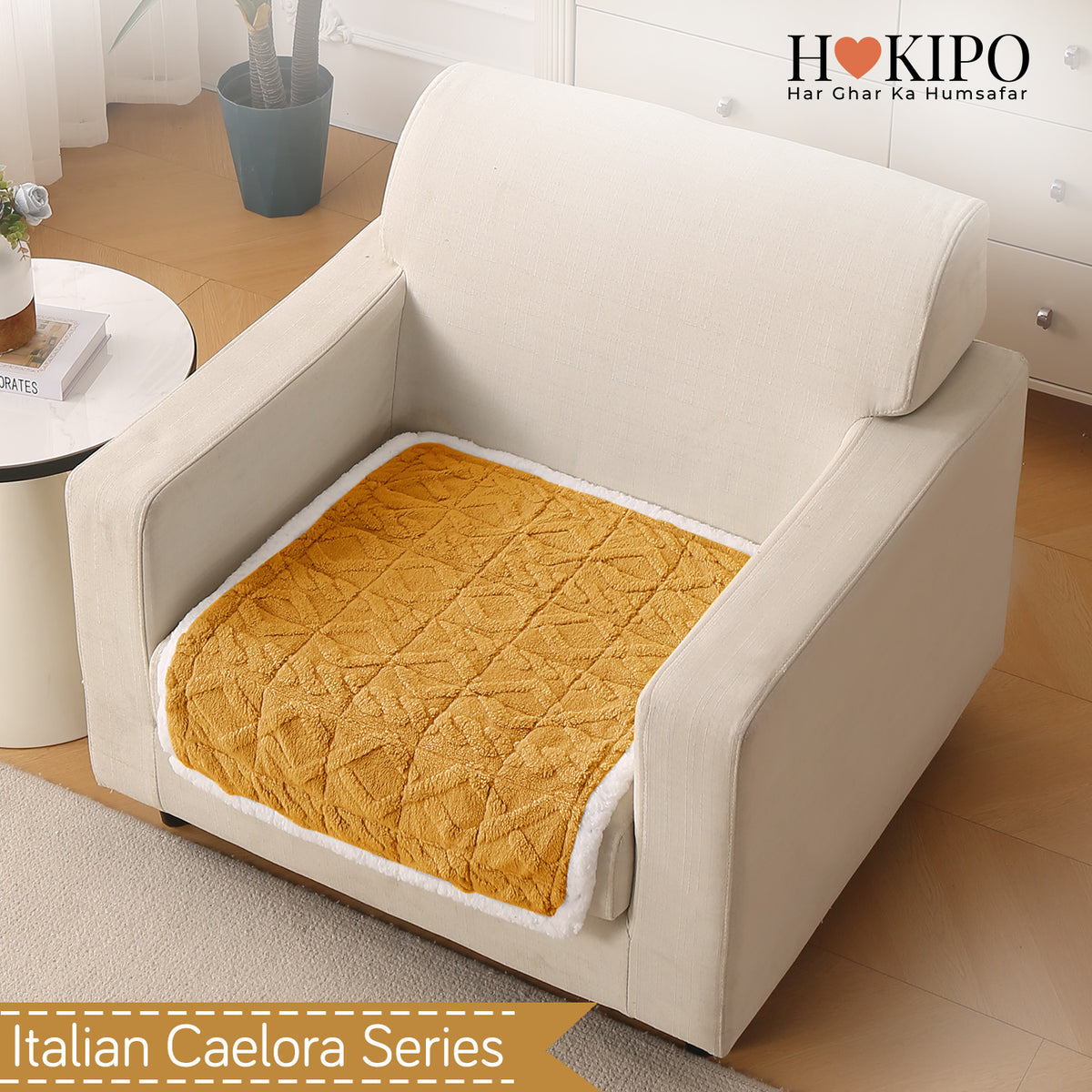'Italian Caelora' Luxury Jacquard Plush Anti-Slip Sofa Cover Mat - Honey Yellow