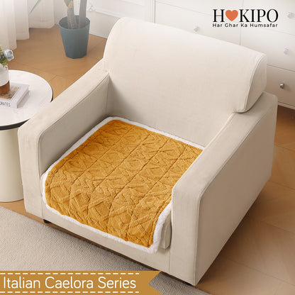 'Italian Caelora' Luxury Jacquard Plush Anti-Slip Sofa Cover Mat - Honey Yellow