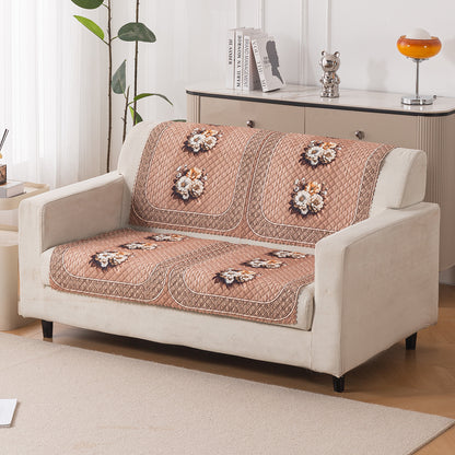 LoomVerse Quilted Sofa Cover Set Washable Sofa Panel for Seat & Back - Vintage Rosette