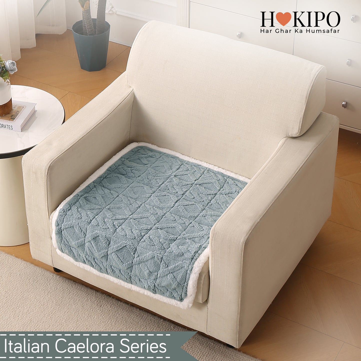 'Italian Caelora' Luxury Jacquard Plush Anti-Slip Sofa Cover Mat - Powder Blue