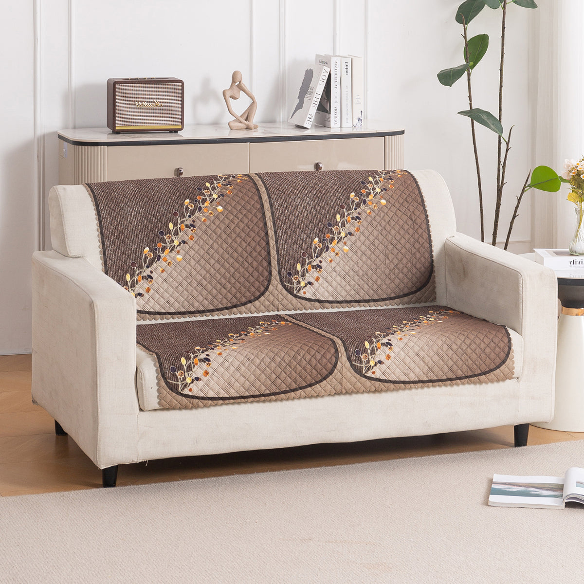 LoomVerse Quilted Sofa Cover Set Washable Sofa Panel for Seat & Back - Autumn Drape