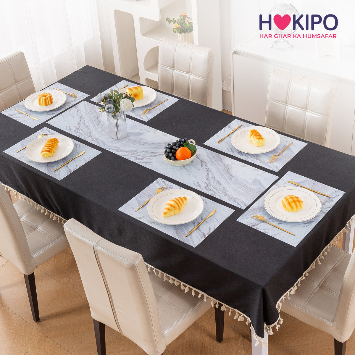 Marble Fusion PVC Mats for Dining Table, Glacier Vein - Frost Grey