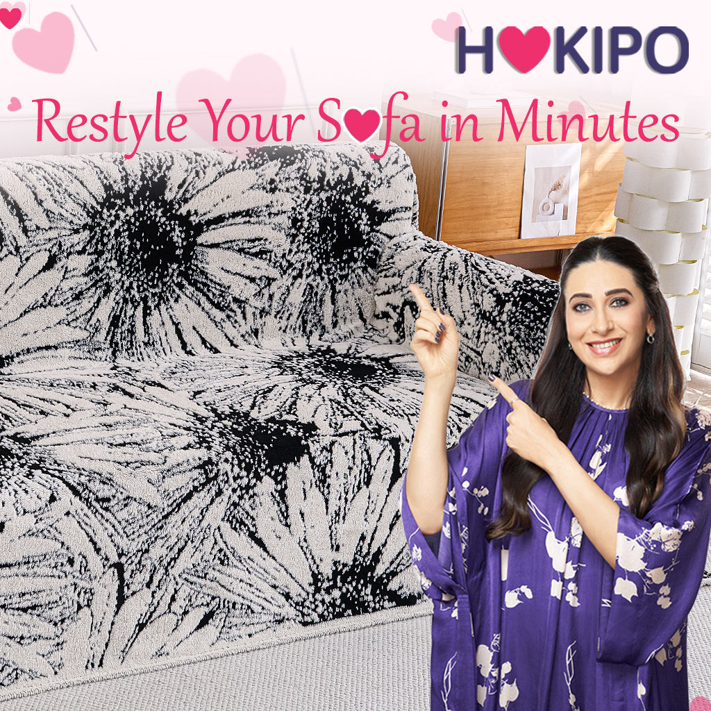 Buy Midnight Black Colour DaisyBloom Series Luxury Plush Sofa Cover – 3 Seater Sofas | HOKIPO