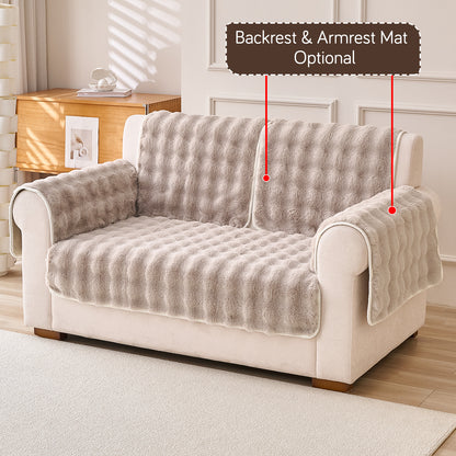 Premium Faux Rabbit Fur Anti Slip Sofa Mat for 1/2/3 Seater, Latte Brown