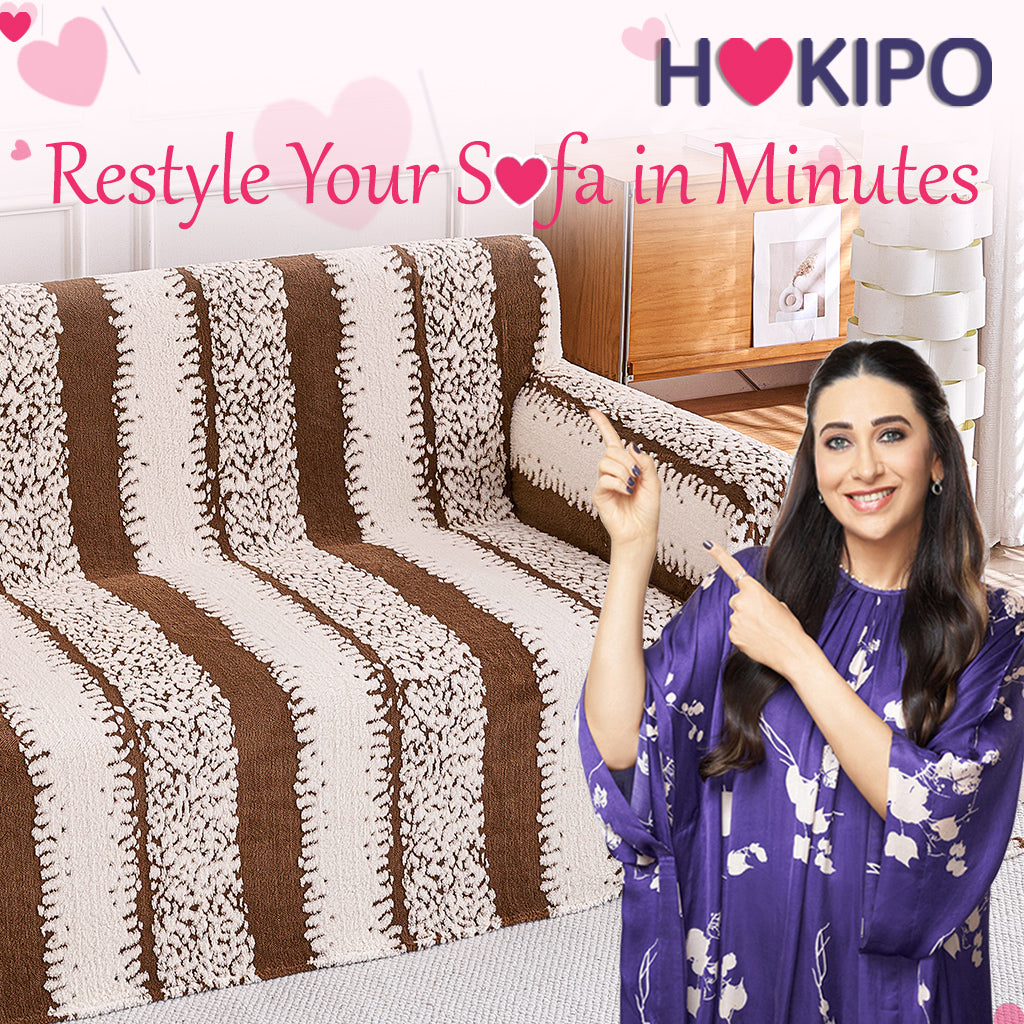 Buy Stylish Desert Brown Colour Luxury Wavy Plush Sofa Cover – 2 Seater Sofas | HOKIPO