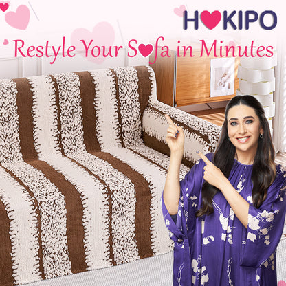 Buy Stylish Desert Brown Colour Luxury Wavy Plush Sofa Cover – 2 Seater Sofas | HOKIPO