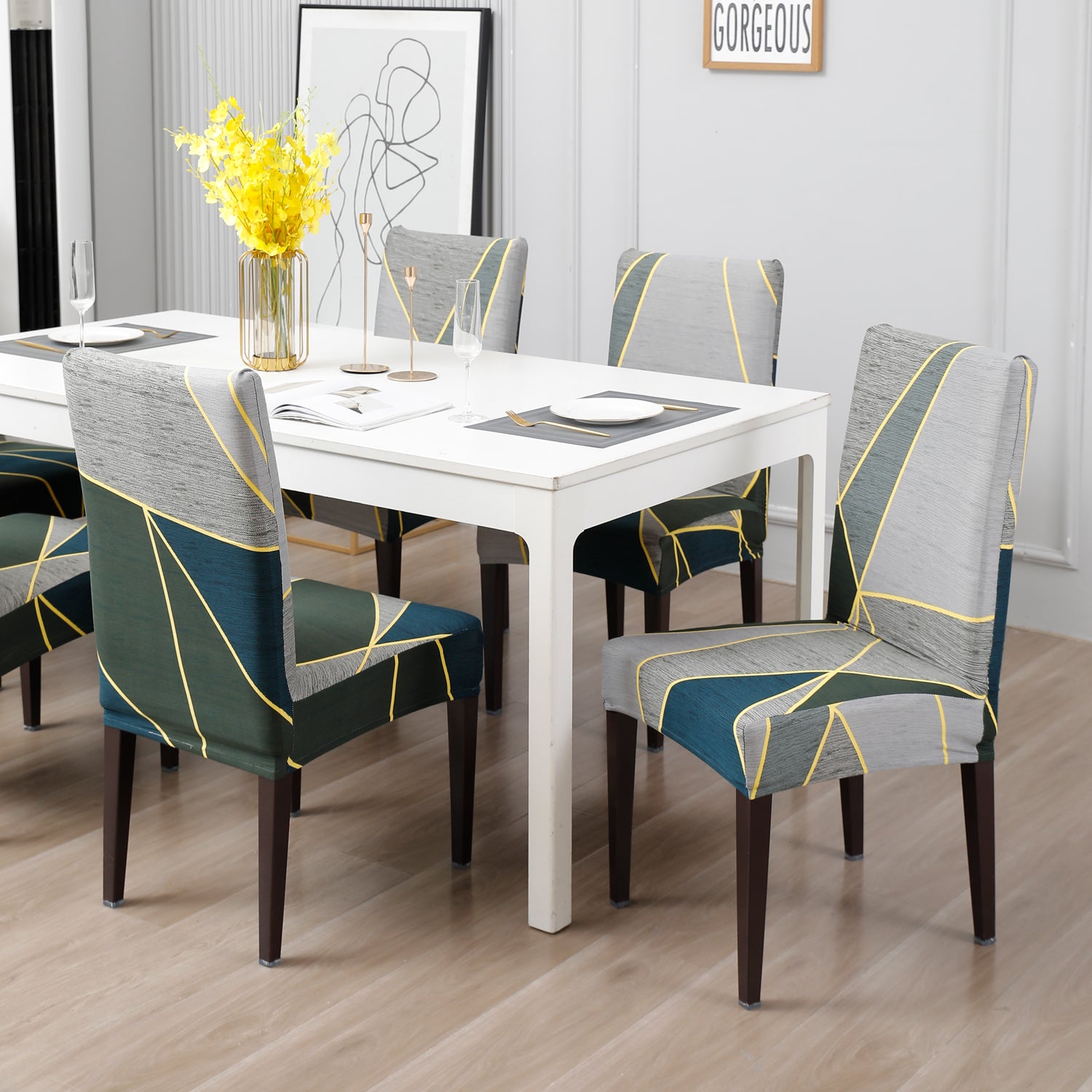 Elastic Stretchable Dining Chair Cover, Seaweed Geometric Abstract