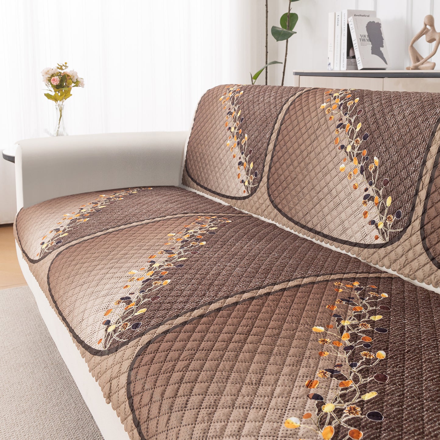 LoomVerse Quilted Sofa Cover Set Washable Sofa Panel for Seat & Back - Autumn Drape