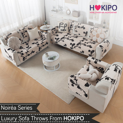 Luxury Plush Sherpa Anti-Slip Sofa Cover Mat, 'Noirea Series'| Botanical Vine