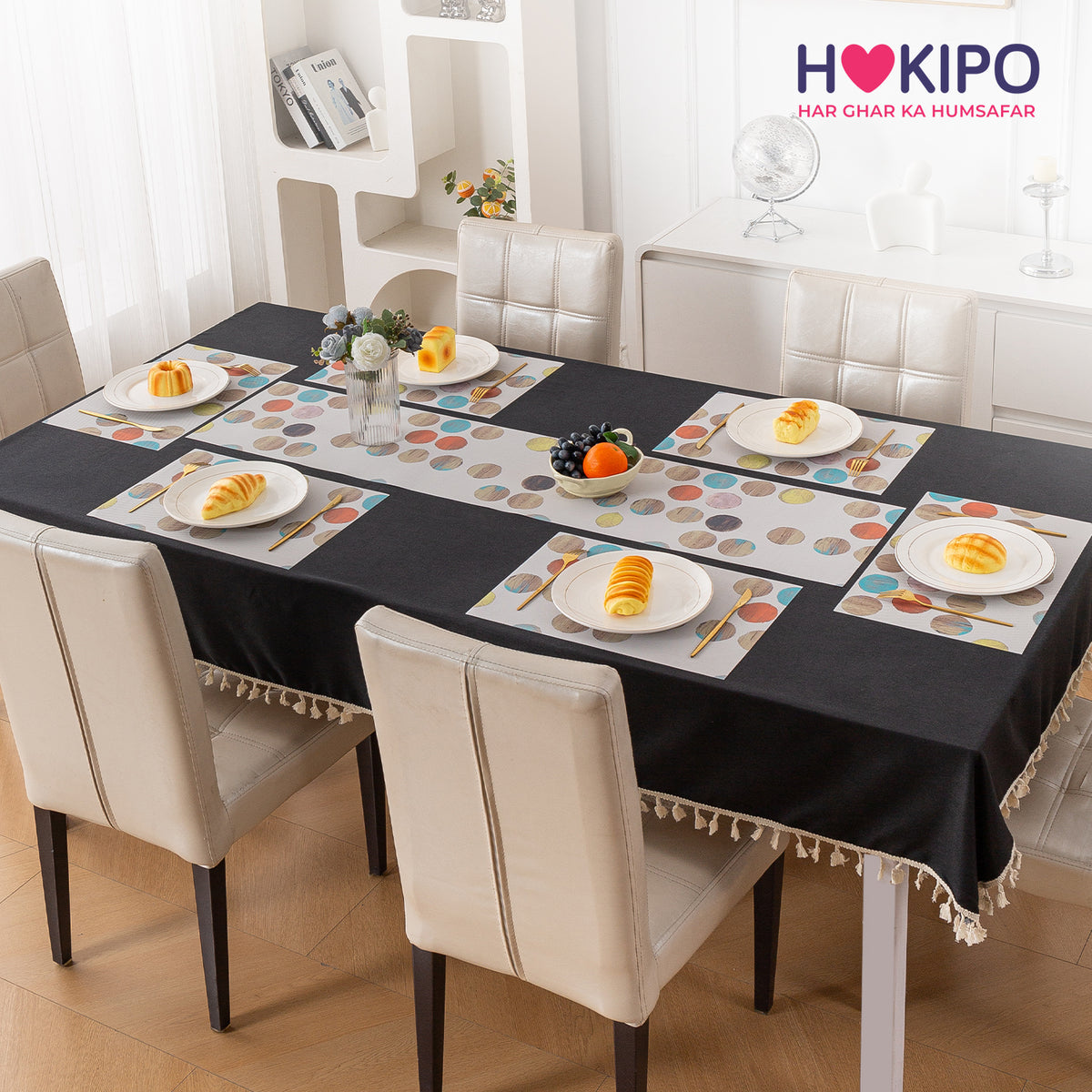 Color Splash PVC Mats for Dining Table, Watercolor Circles - Soft Beige