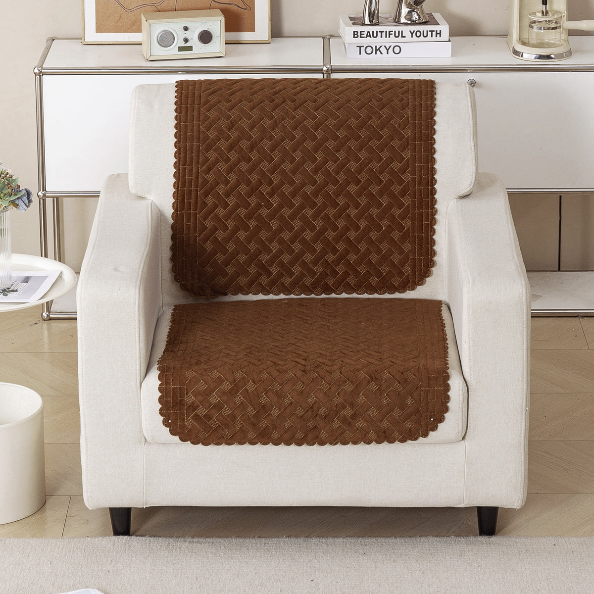 Modern Matrix 5-Seater Reversible Sofa Cover (3+1+1), Walnut Brown