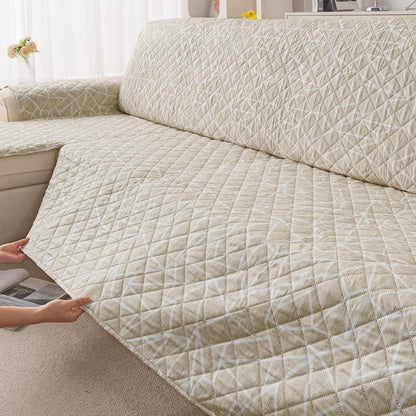 Elira Series Quilted One-Piece L Shape Sofa Cover Mat with Left and Right Chaise, Beige Abstract Geometry