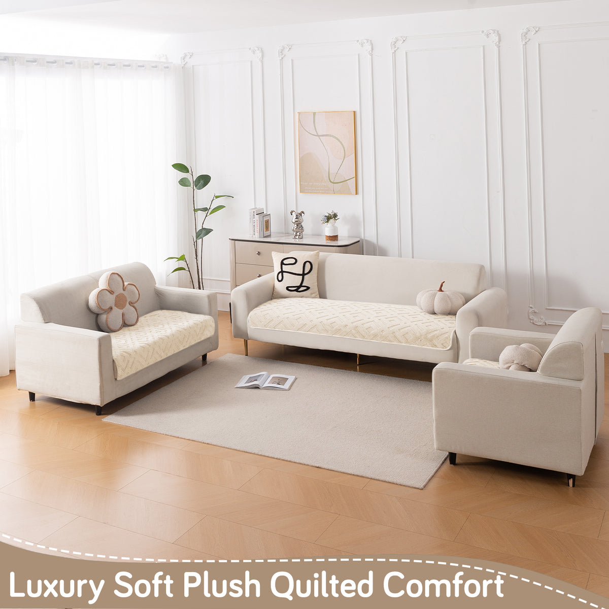 Velvet Maze Sofa Cover Mat, Beige