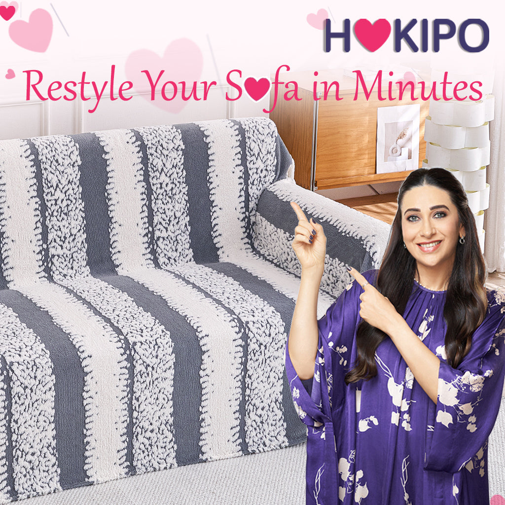 Buy Stylish Pewter Grey Colour Luxury Wavy Plush Sofa Cover – 2 Seater Sofas | HOKIPO