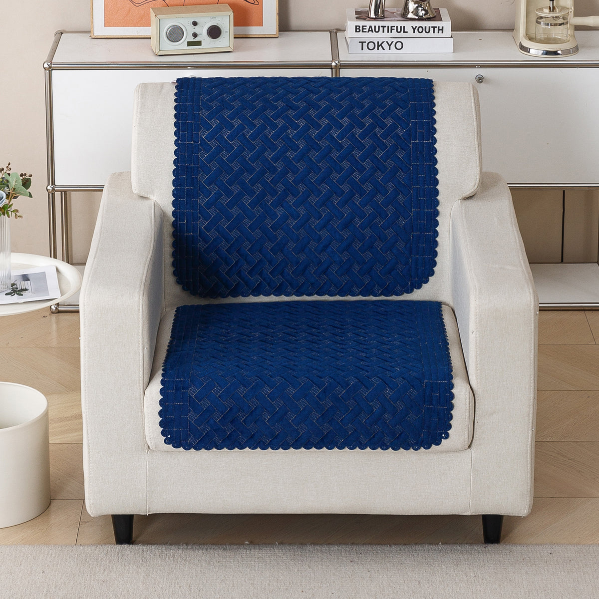 Modern Matrix 5-Seater Reversible Sofa Cover (3+1+1), Midnight Blue
