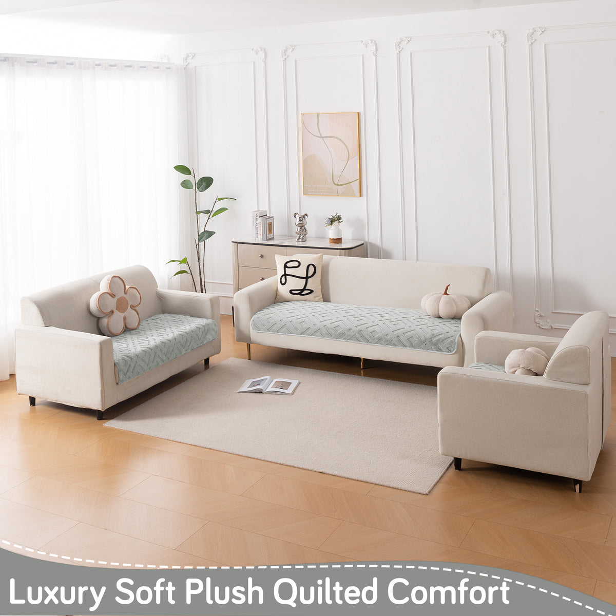 Velvet Maze Sofa Cover Mat, Light Grey