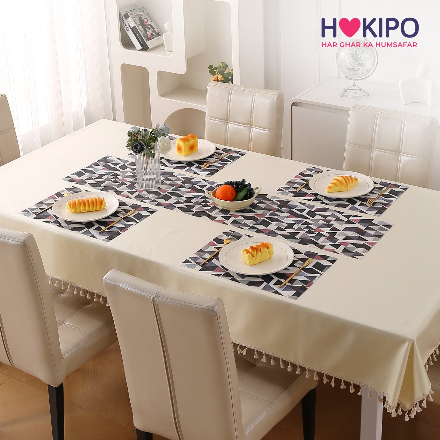 Color Splash PVC Mats for Dining Table, Triangular Mosaic - Burgundy Red