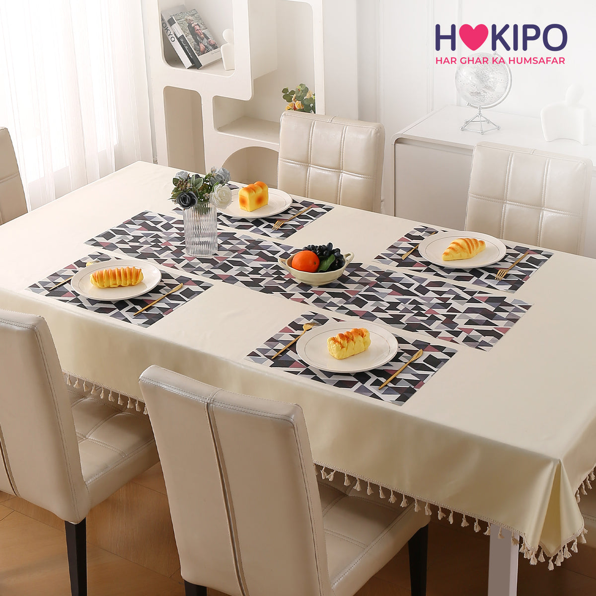 Color Splash PVC Mats for Dining Table, Triangular Mosaic - Burgundy Red