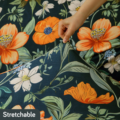 Premium Printed Velvet Sofa Cover 1/2/3 Seaters Fully Covered, Teal Twilight Garden