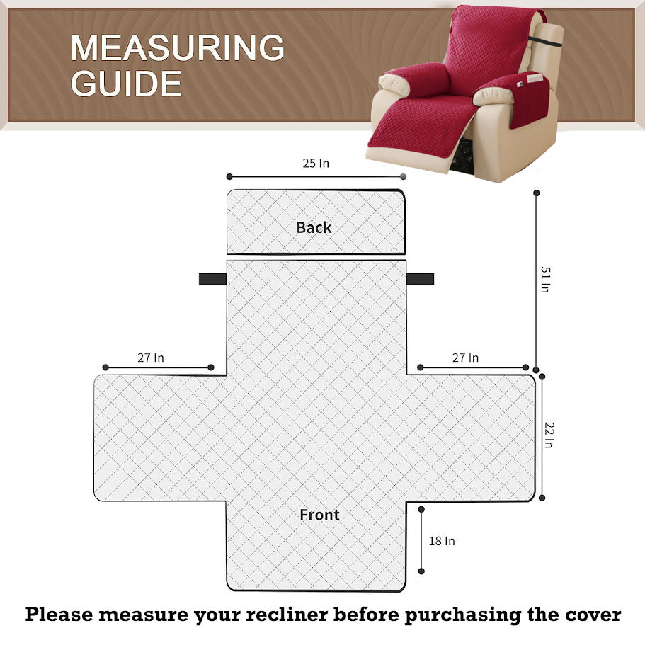 Quilted Recliner Mats for 1 Seater Recliner Sofa, Maroon