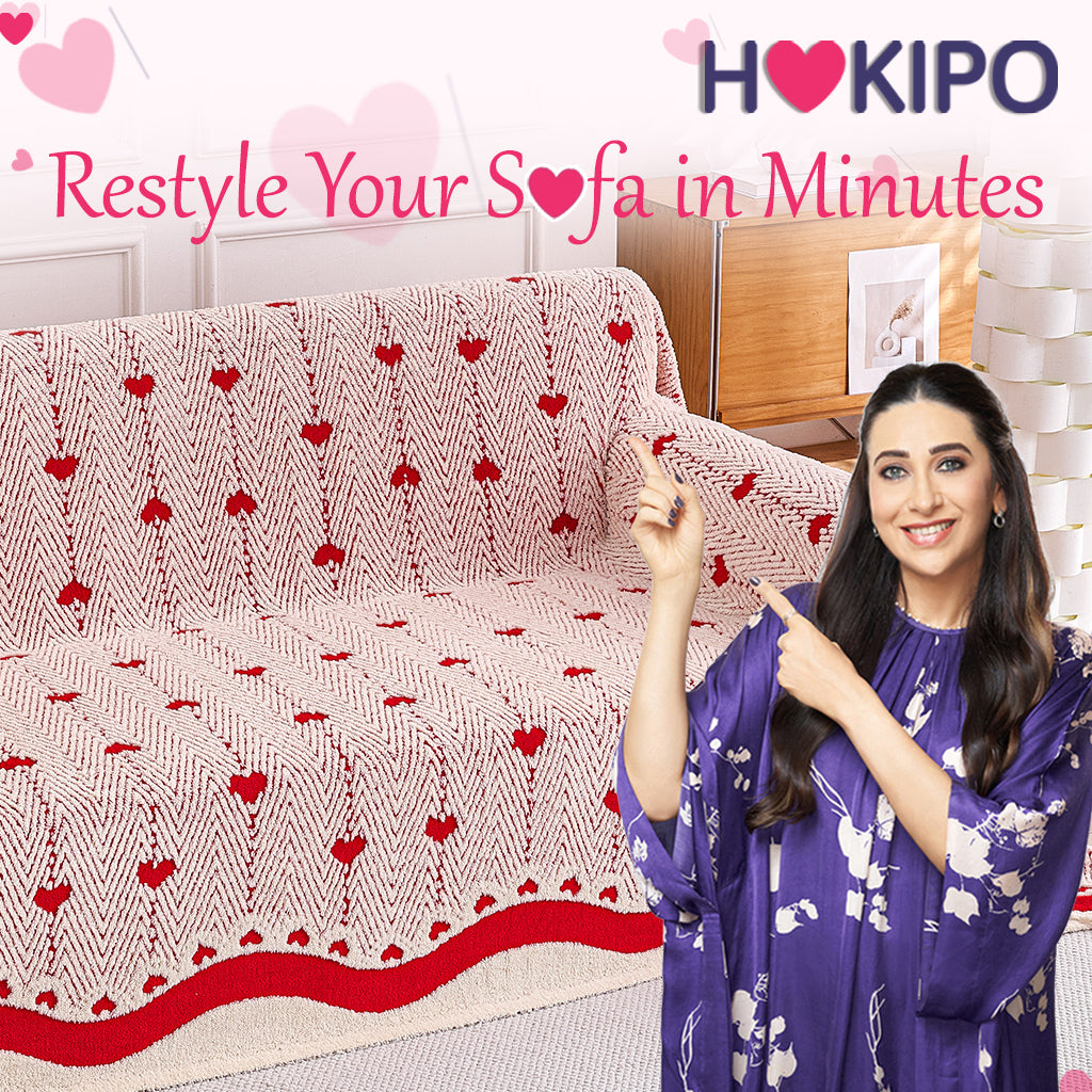 Buy Cherry Cream Colour Cozy Heart Series Luxury Plush Sofa Cover – 2 Seater Sofas | HOKIPO