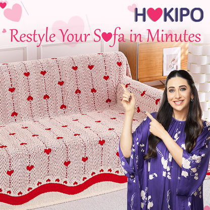 Buy Cherry Cream Colour Cozy Heart Series Luxury Plush Sofa Cover – 2 Seater Sofas | HOKIPO