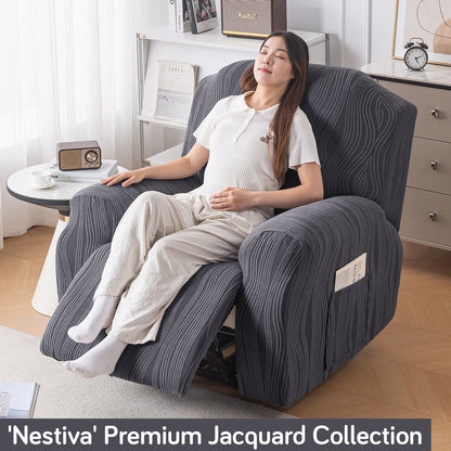 Buy Porpoise Grey Colour Nestiva series knitting jacquard recliner sofa cover​ - HOKIPO | Har Ghar ka Humsafar