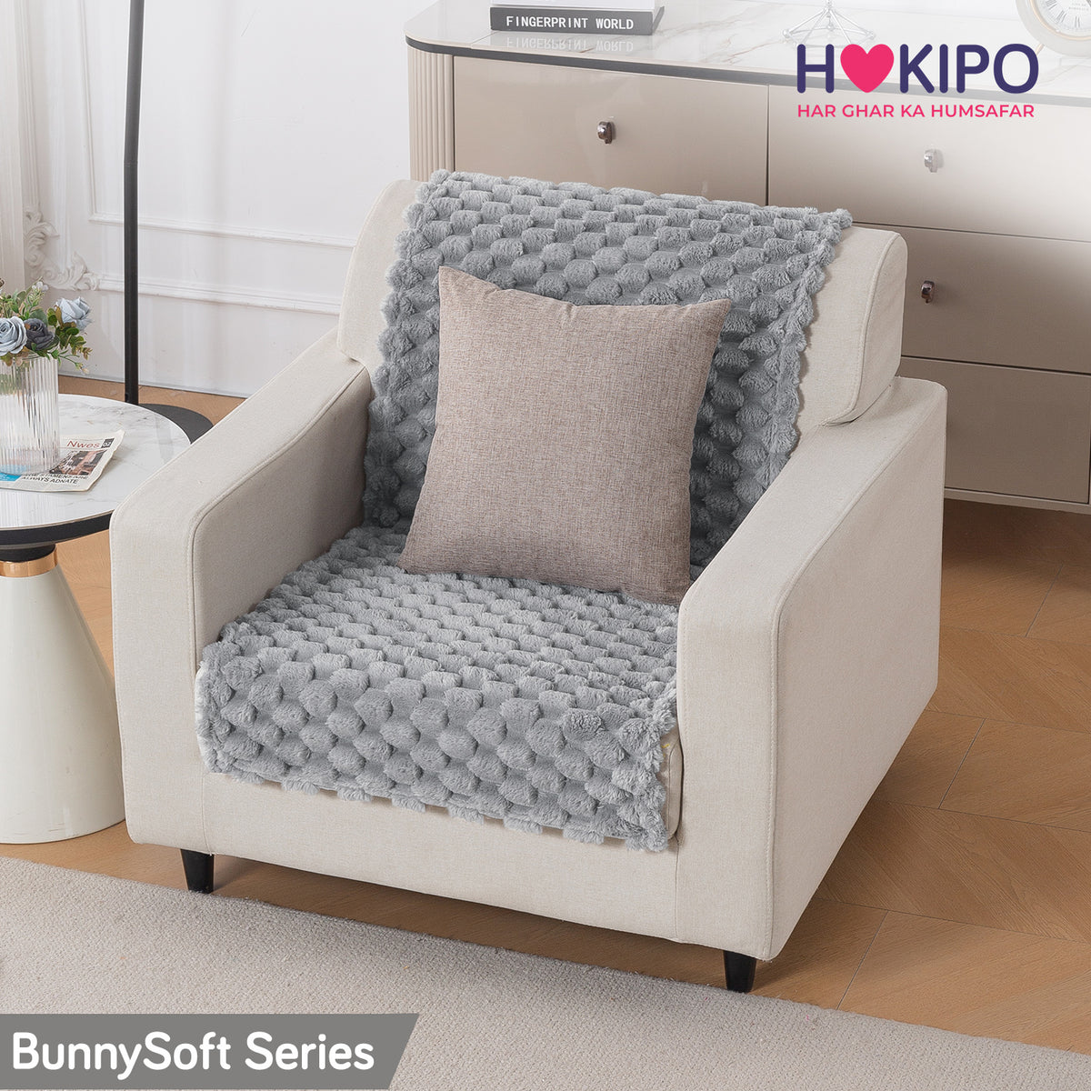 'BunnySoft Series' Plush Sofa Cover Throw for Sofa Seat & Back, Moon Grey