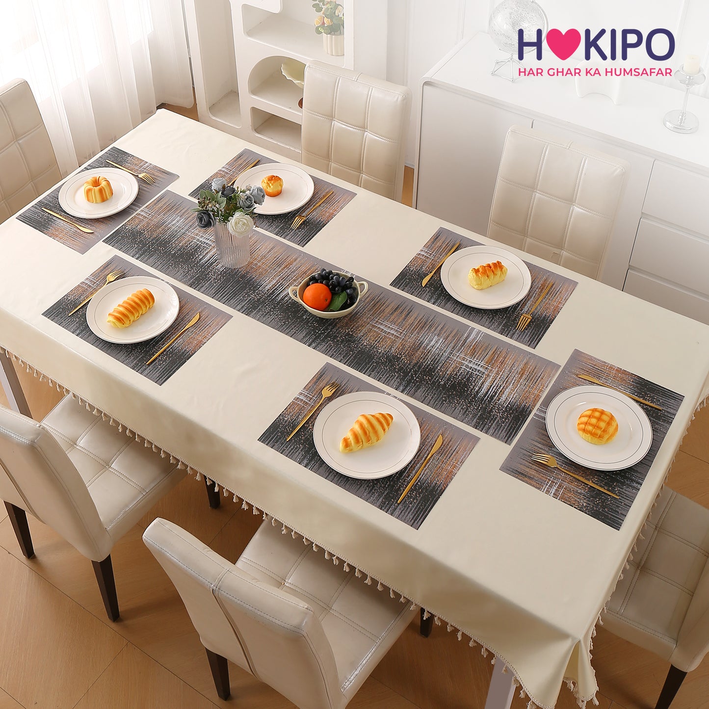 Marble Fusion PVC Mats for Dining Table, Mineral Rain - Embered Copper