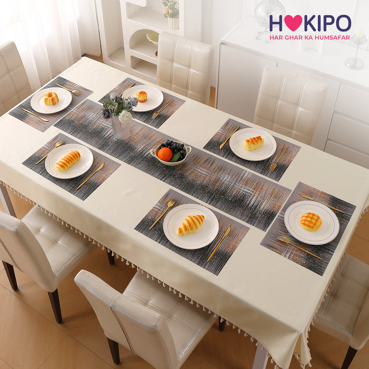 Marble Fusion PVC Mats for Dining Table, Mineral Rain - Embered Copper