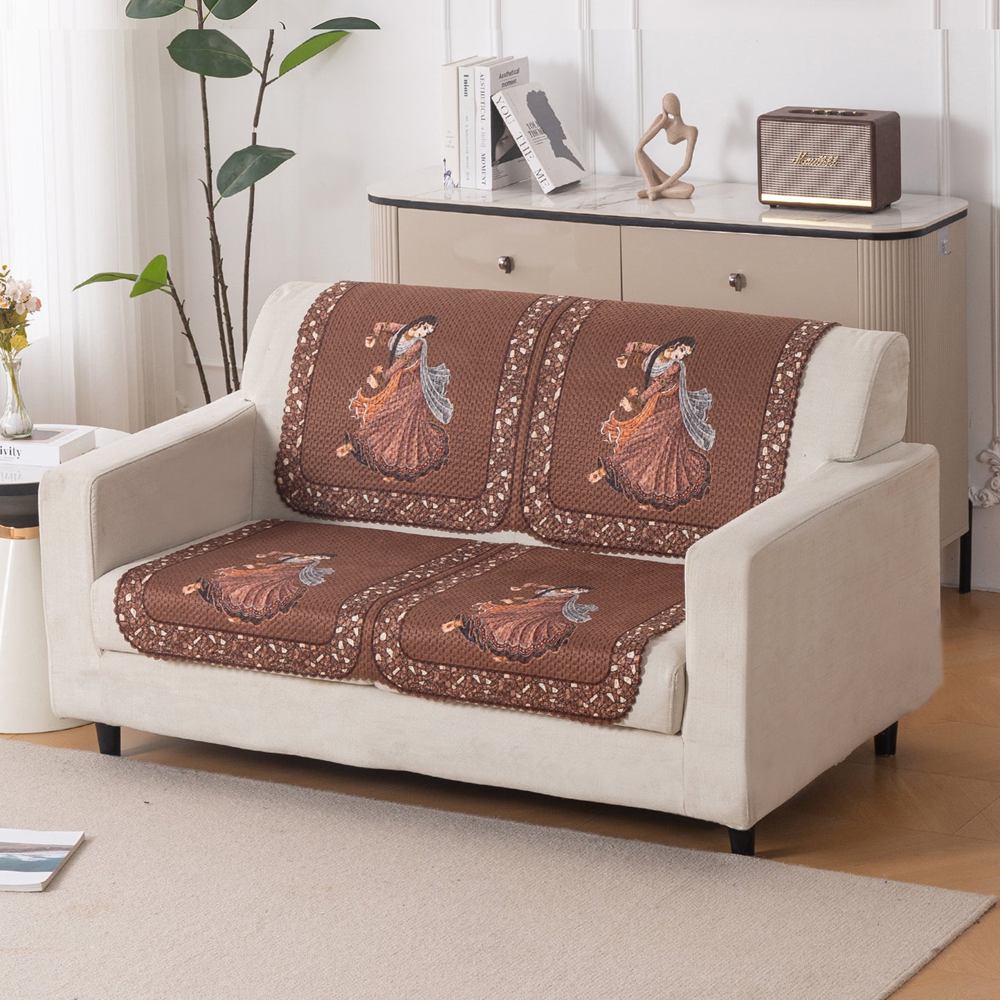 HeavenHue Fleece Soft Touch Quilted Sofa Cover Set Washable Sofa Panel for Seat & Back - Nritya Echo