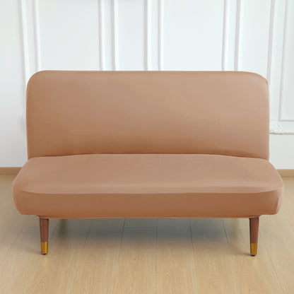 SereneSolids Stretchable Elastic Armless Sofa Cover – 140 GSM, Futon Slipcover, Easy Fit, Camel