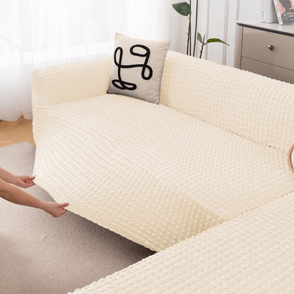 Aria Nova Bubble 2-Piece Stretchable L Shape Sofa Cover with Right Chaise, Light Cream