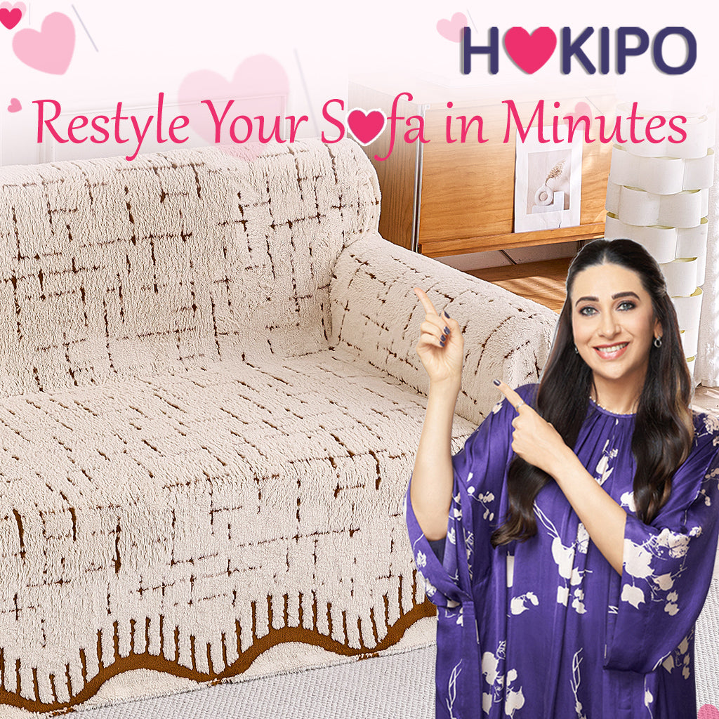 Buy Stylish Cream Brown Colour Supple Soft Wavy Plush Sofa Cover – 2 Seater Sofas | HOKIPO